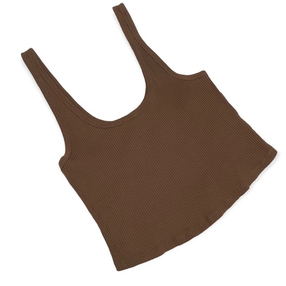 NWOT Brown Ribbed Cropped Tank Top - Picture 2 of 6